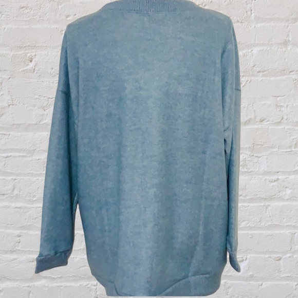 CHERISH BLUE SLUB SHOULDERS SOFT BRUSHED KNIT TOP - Picture 4 of 8